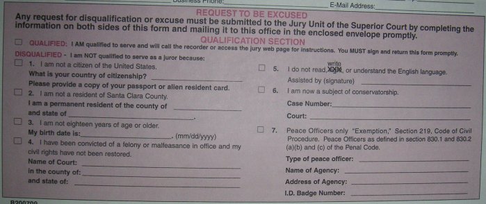 [reasons to be excused from jury duty]