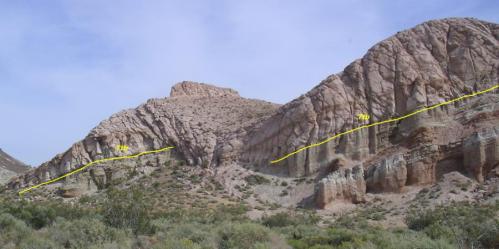 [ Fault in the tuff breccia layer at Red Rock Canyon