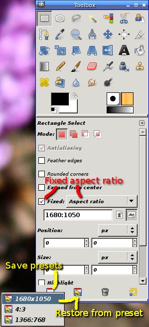 [GIMP toolbox presets]